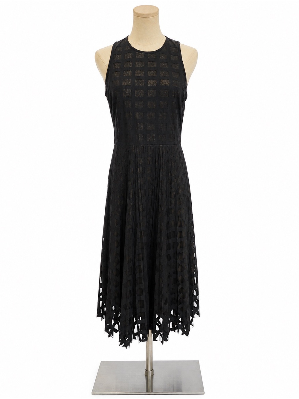 Donna Morgan Size 8 Black Gold Shimmer Textured Midi Dress